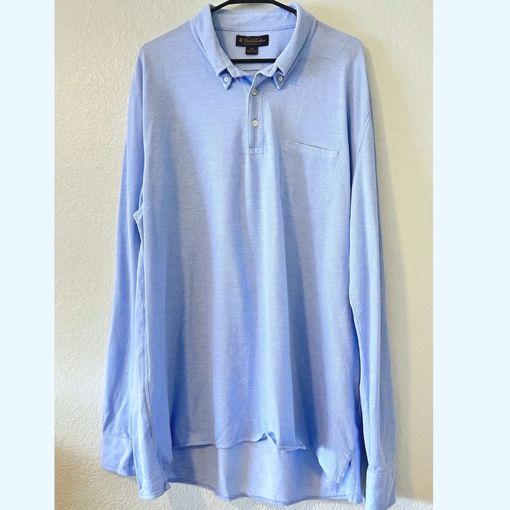 Brooks Brothers XXL Preppy Light Blue Cotton‎ Pique Long Sleeve Polo Shirt